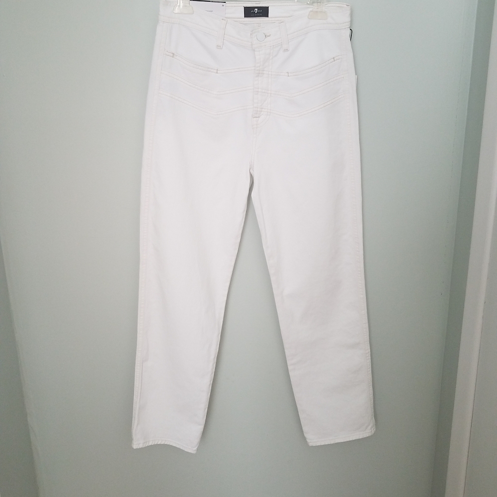 7 For All Mankind High Waisted Cropped Straight in Clean White Size 28 - Picture 6 of 13